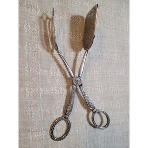 Antique Victorian Silver Plated Cake Server Tongs with Ornate Engraving